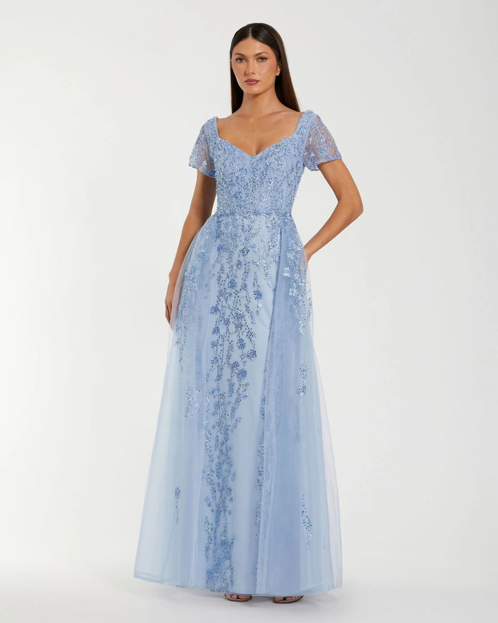 Mac Duggal 21035 Embroidered Beaded A-Line Gown with Overskirt