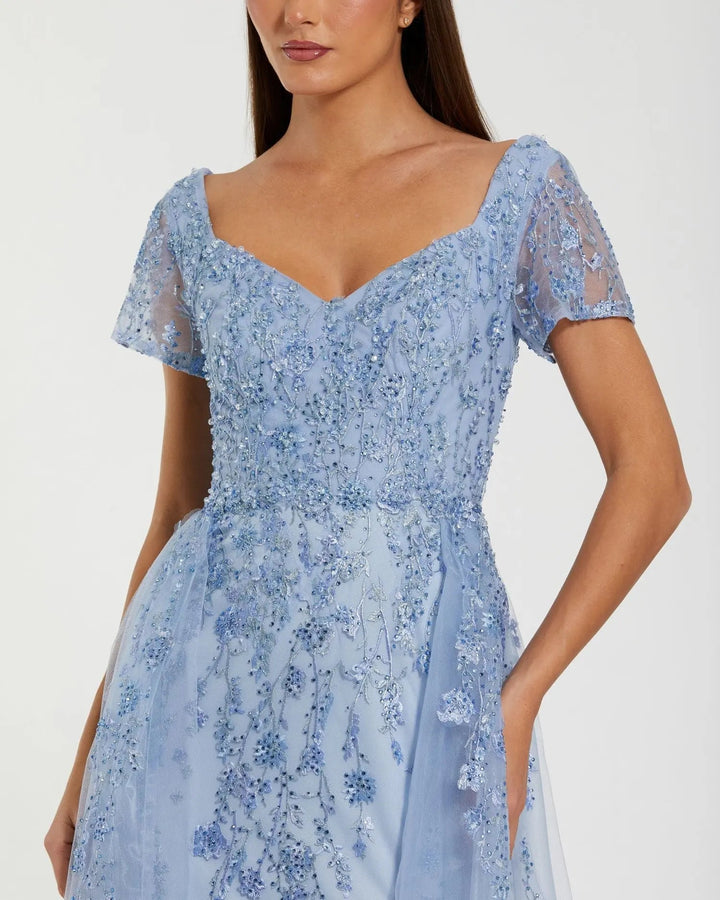 Mac Duggal 21035 Embroidered Beaded A-Line Gown with Overskirt
