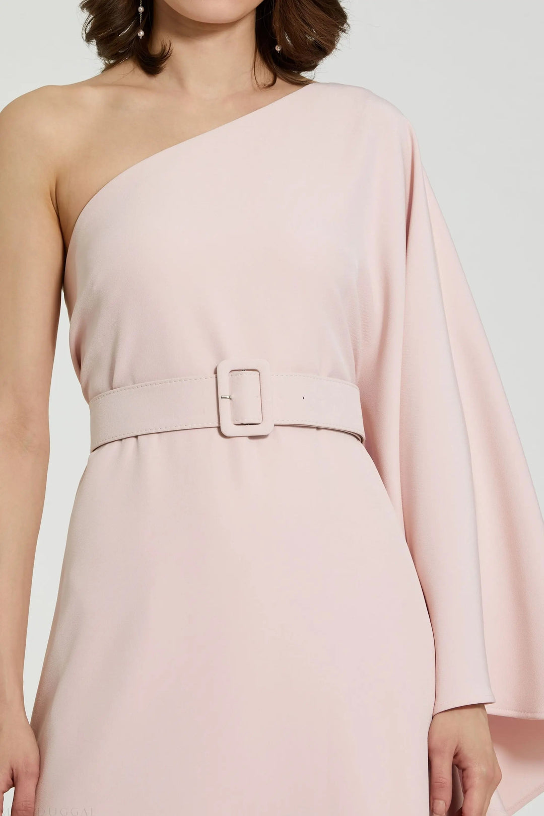 Mac Duggal 21049 Crepe One Sleeve Belted Kaftan Dress