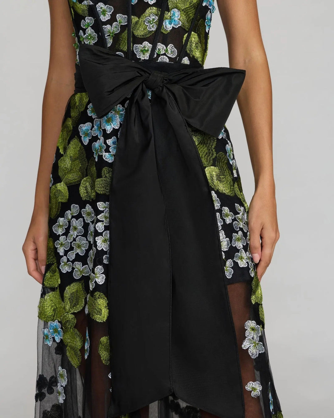 Mac Duggal FITTED Black Floral Embroidered Corset Gown With Bow
