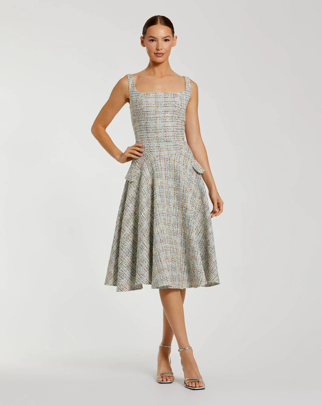 Multicolor Sleeveless Drop Waist Boucle Midi Dress - FOSTANI.com