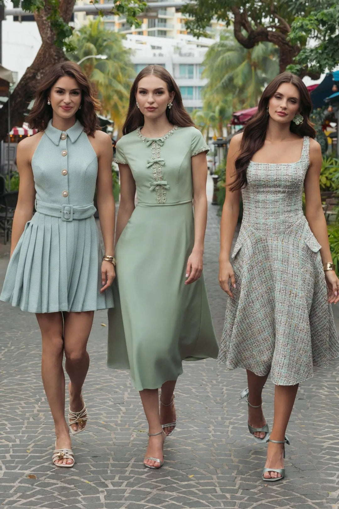 Multicolor Sleeveless Drop Waist Boucle Midi Dress - FOSTANI.com