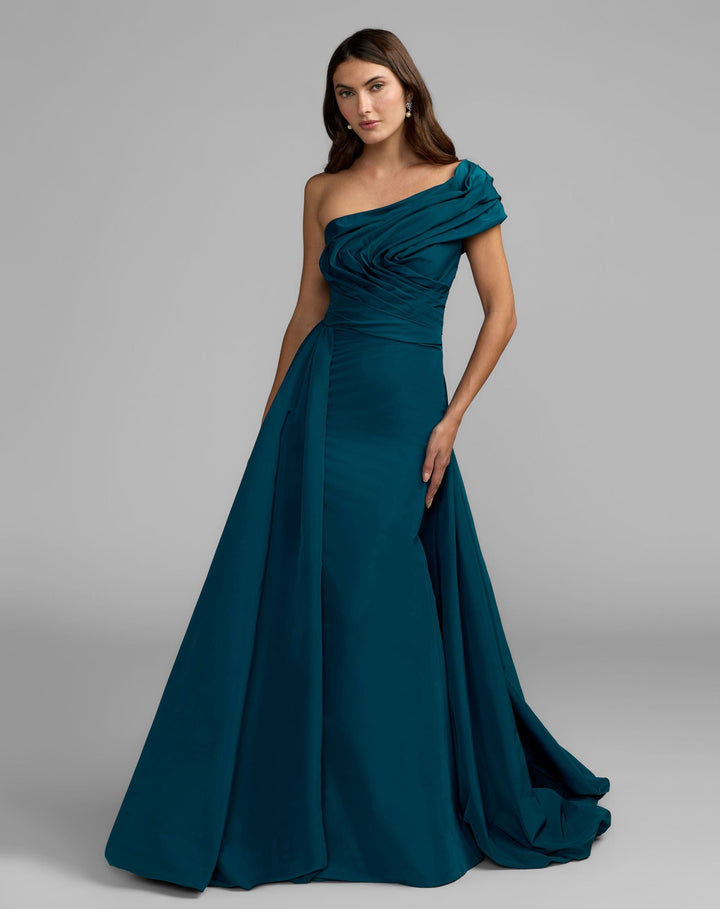 Mac Duggal 21187 Pleated One Shoulder Gown With Overskirt