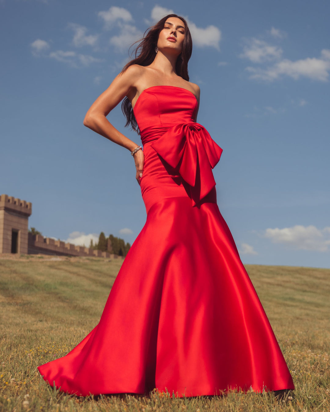 Mac Duggal 21253 Strapless Satin Mermaid Gown with Oversize Bow