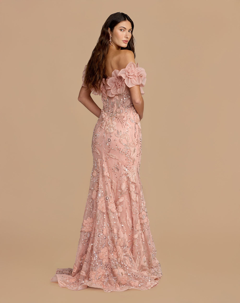 Mac Duggal  21272 Pink Off The Shoulder Embellished Mermaid Gown - FOSTANI.com