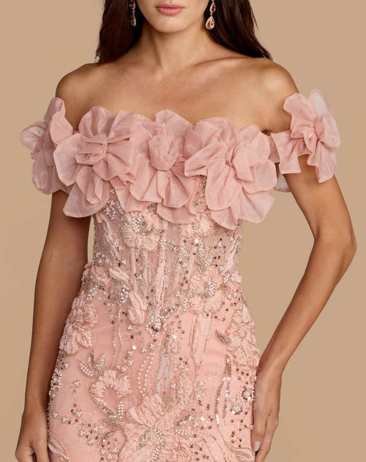 Mac Duggal  21272 Pink Off The Shoulder Embellished Mermaid Gown - FOSTANI.com