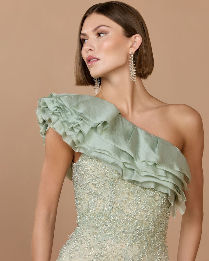 Mac Duggal 21277 Embellished Lace One Shoulder Trumpet Gown