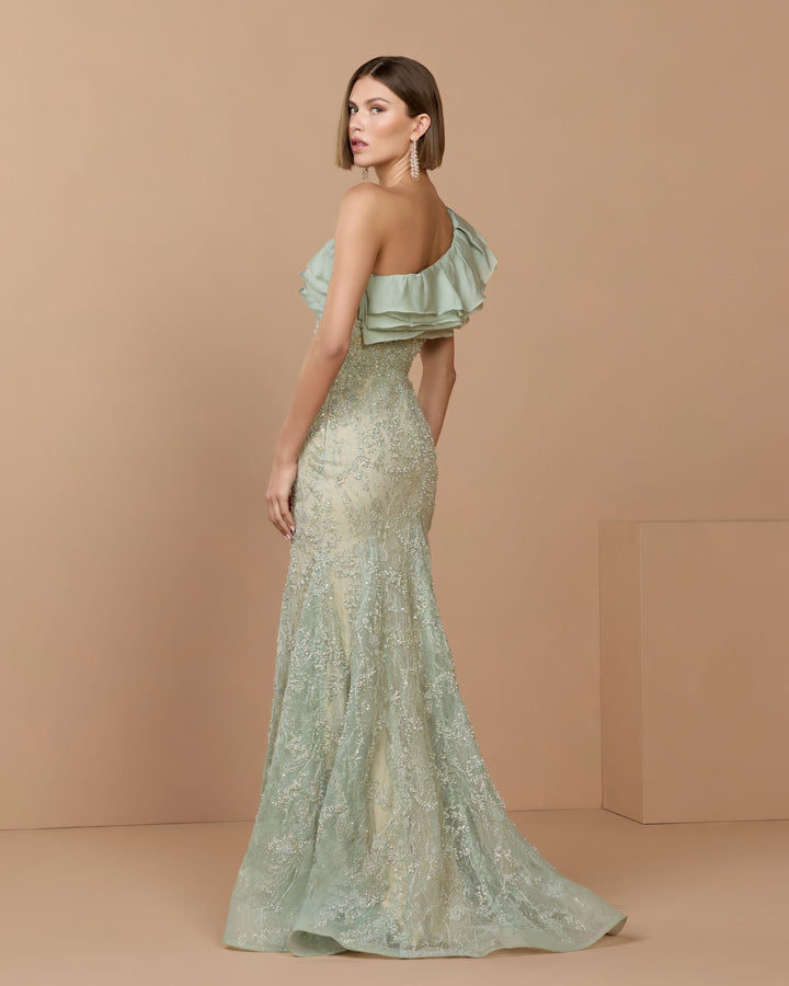 Mac Duggal 21277 Embellished Lace One Shoulder Trumpet Gown