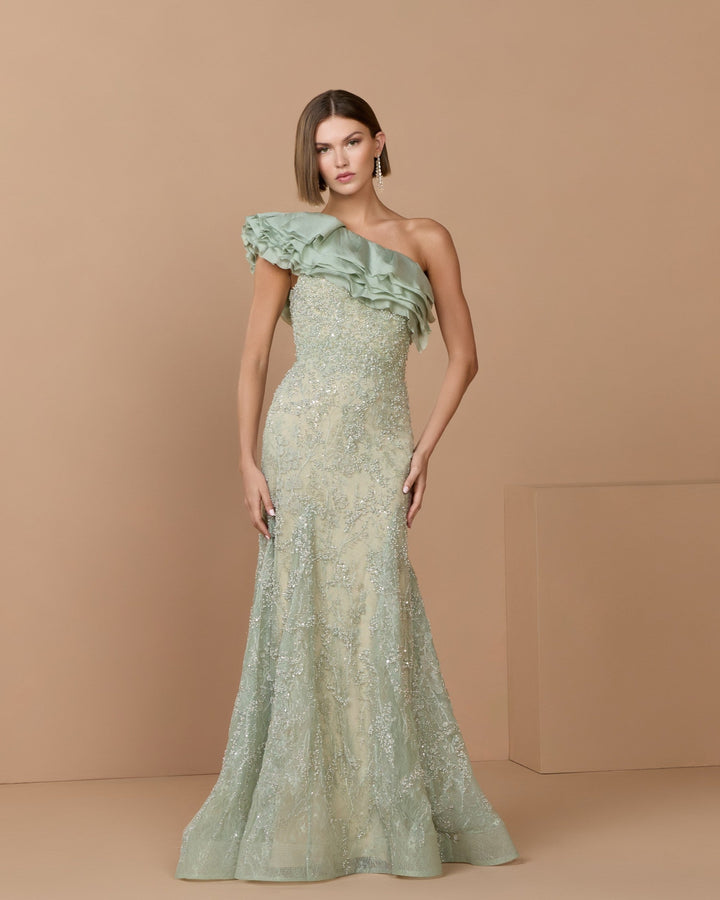 Mac Duggal 21277 Embellished Lace One Shoulder Trumpet Gown