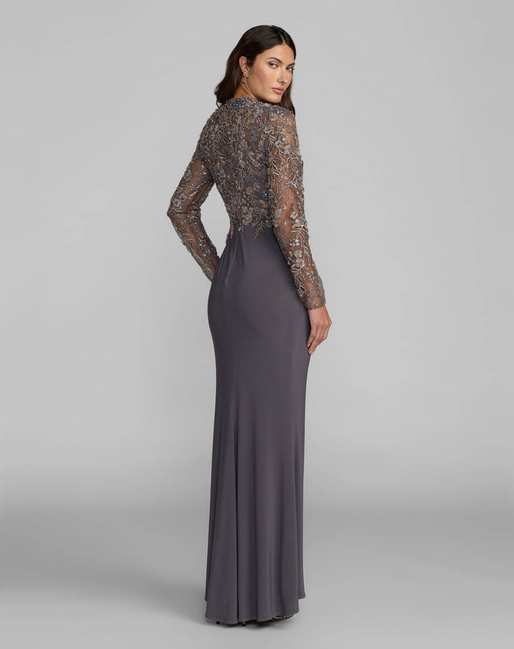 Mac Duggal 21328 Embroidered Long Sleeve Jersey Gown