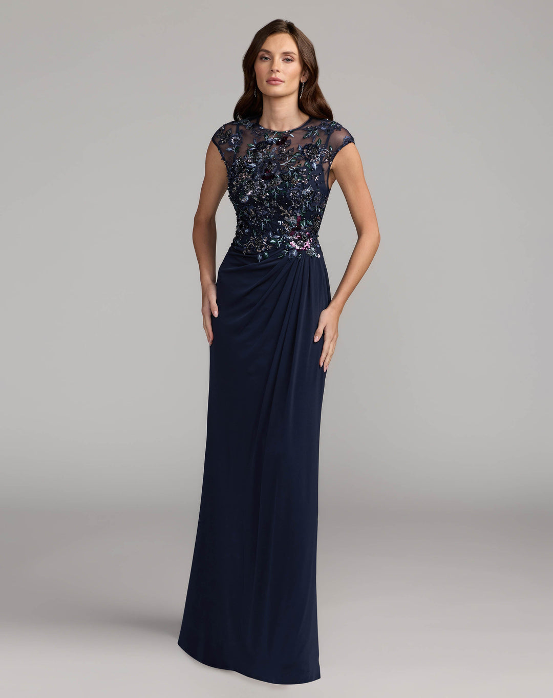 Mac Dugggal 21331 Embroidered Cap Sleeve Jersey Gown