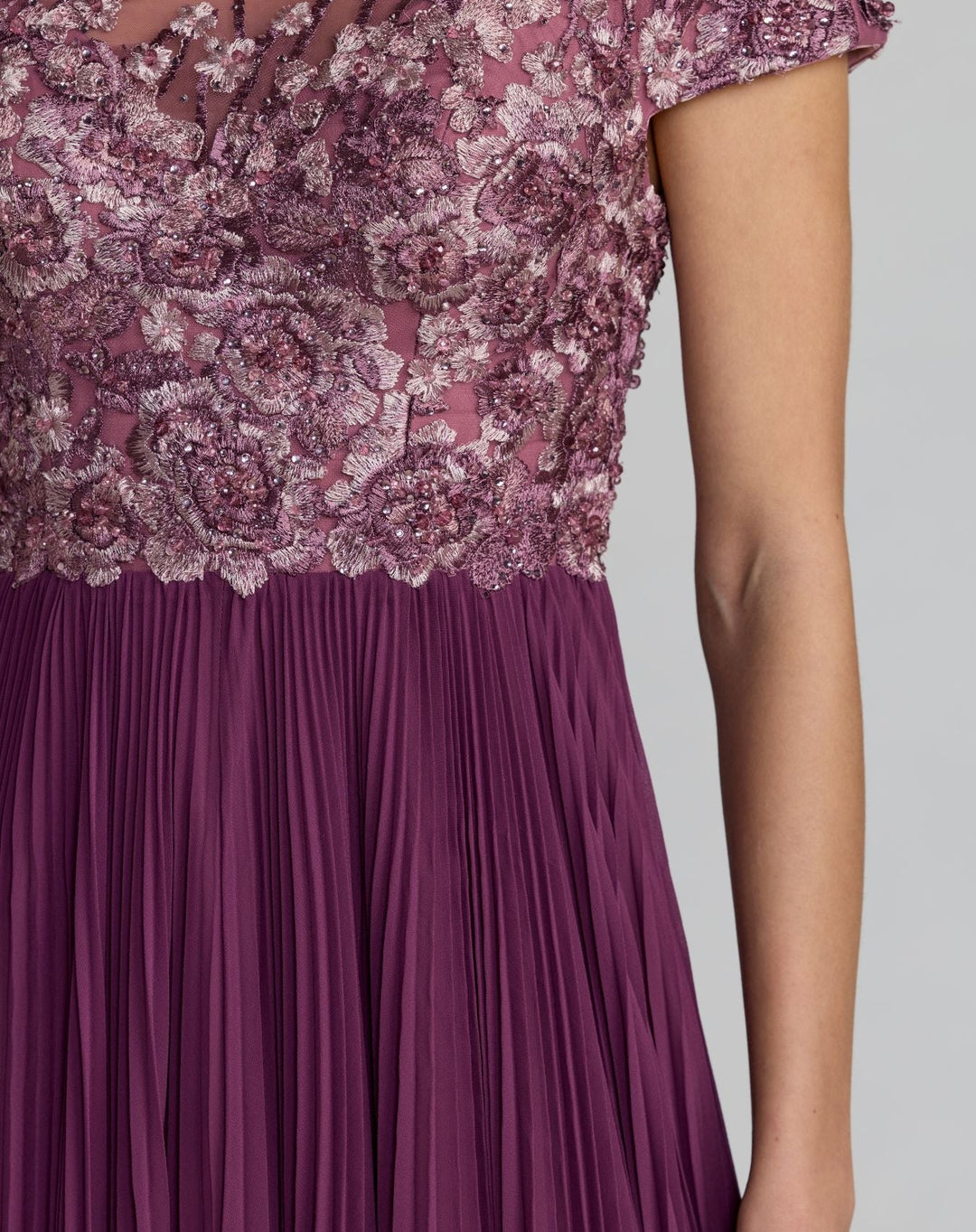 Mac Duggal 21334 Embroidered Cap Sleeve Pleated Gown