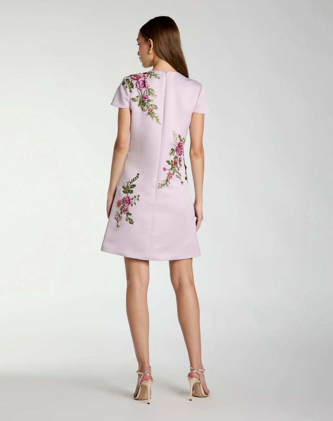 Purple Cap Sleeve Embroidered Satin Mini Dress - FOSTANI.com