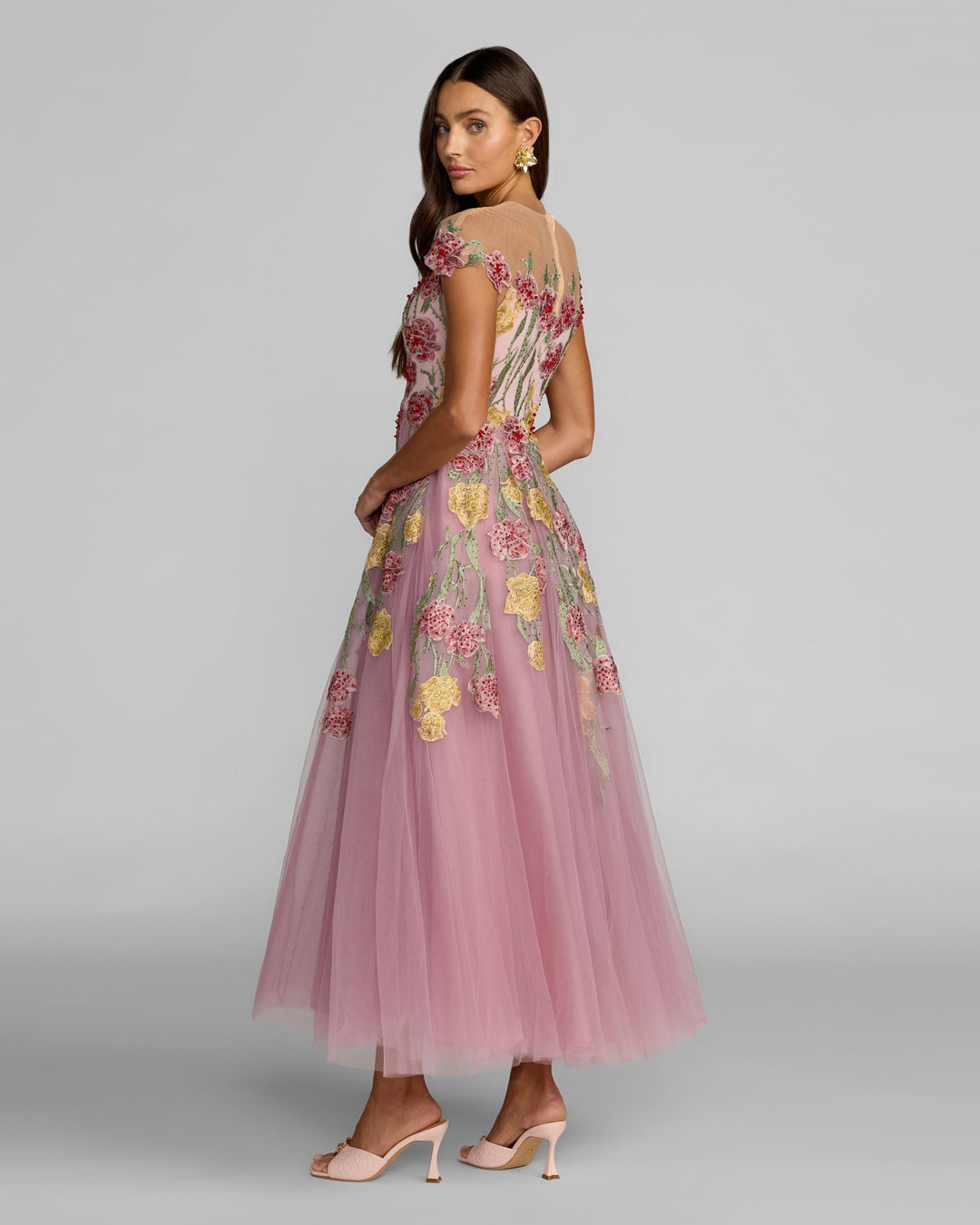 Mac Duggal 21357 Floral Embroidered Illusion Sweetheart Midi Dress