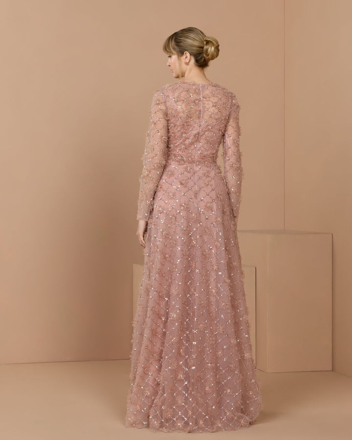 Mac Duggal 21364 High Neck Long Sleeve Embellished A-Line Gown