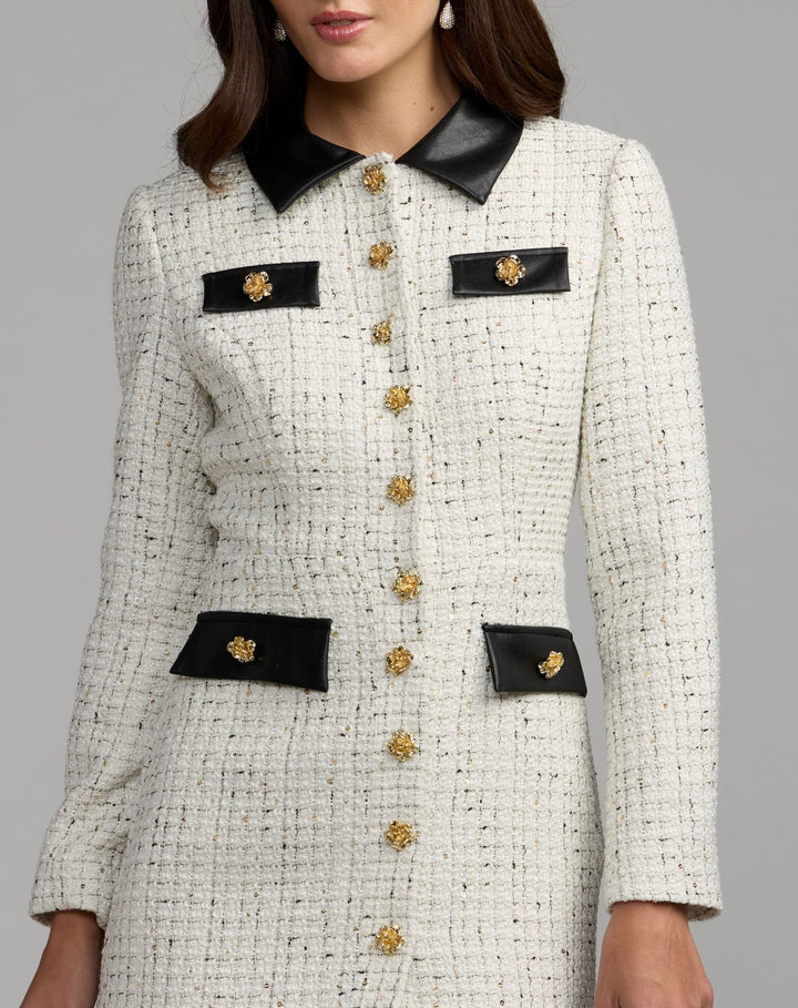 Mac Duggal 21421 Long Sleeve Button Up Collared Mini Dress
