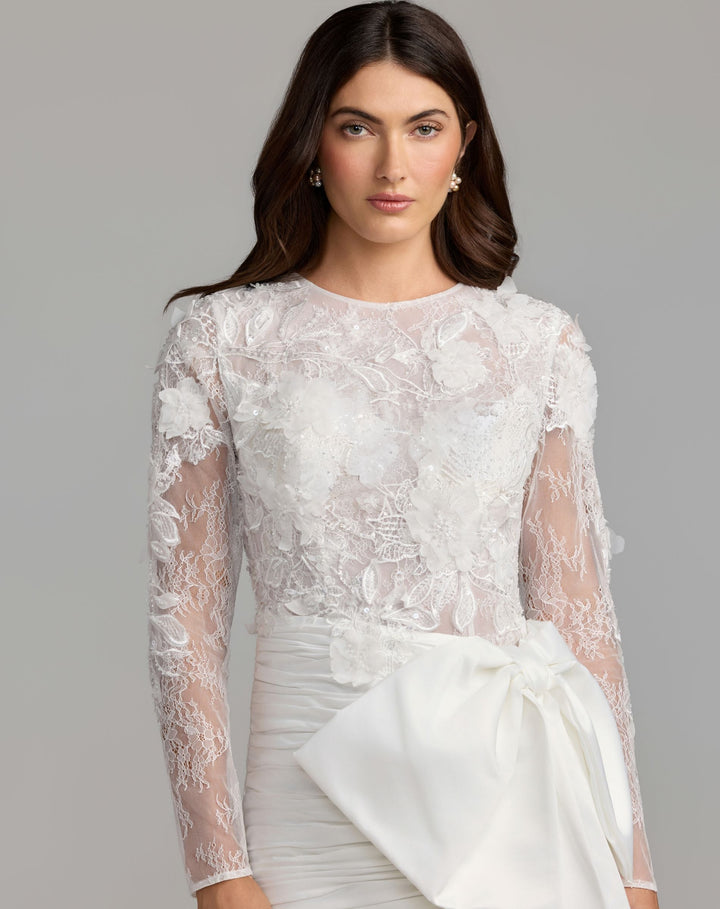 Mac Duggal 21543 Embroidered Long Sleeve Taffeta Mini Dress