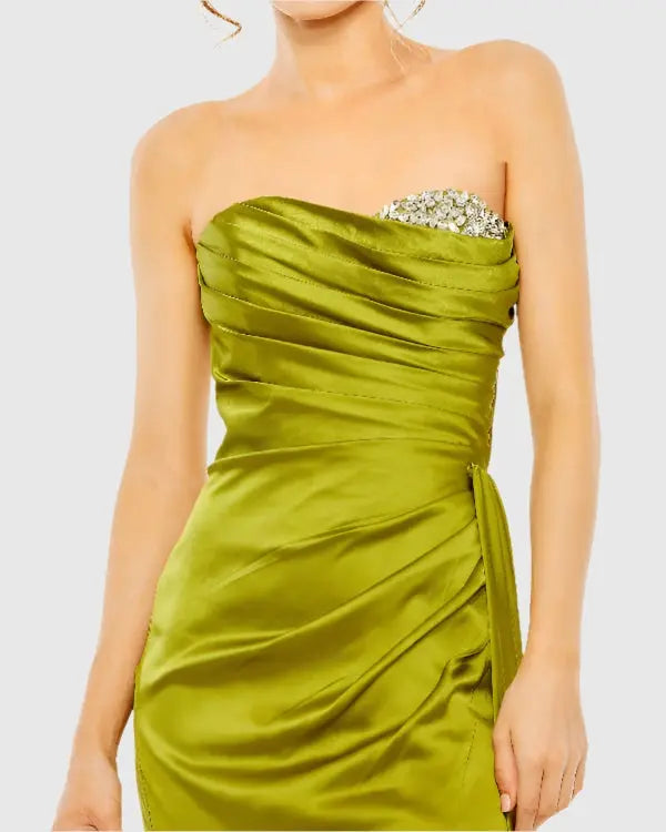 Mac Duggal 2211 Pink Strapless Embellished Sweetheart Neckline Satin Gown