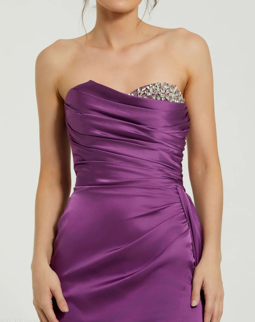 Mac Duggal 2211 Pink Strapless Embellished Sweetheart Neckline Satin Gown