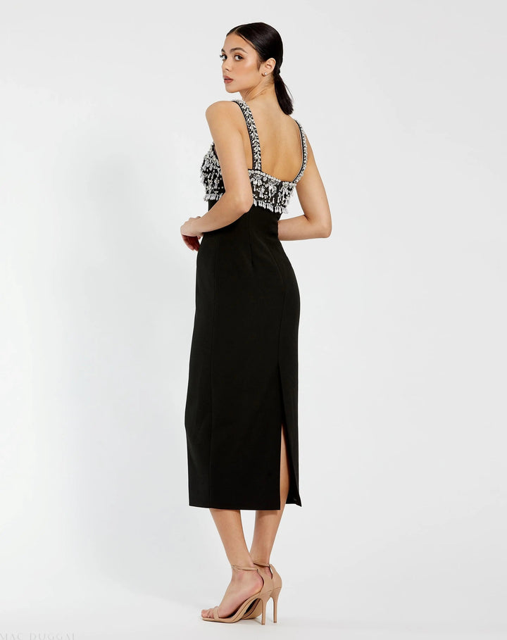 Mac Duggal 2226 Black Wide Strap Embellished Top Midi Dress