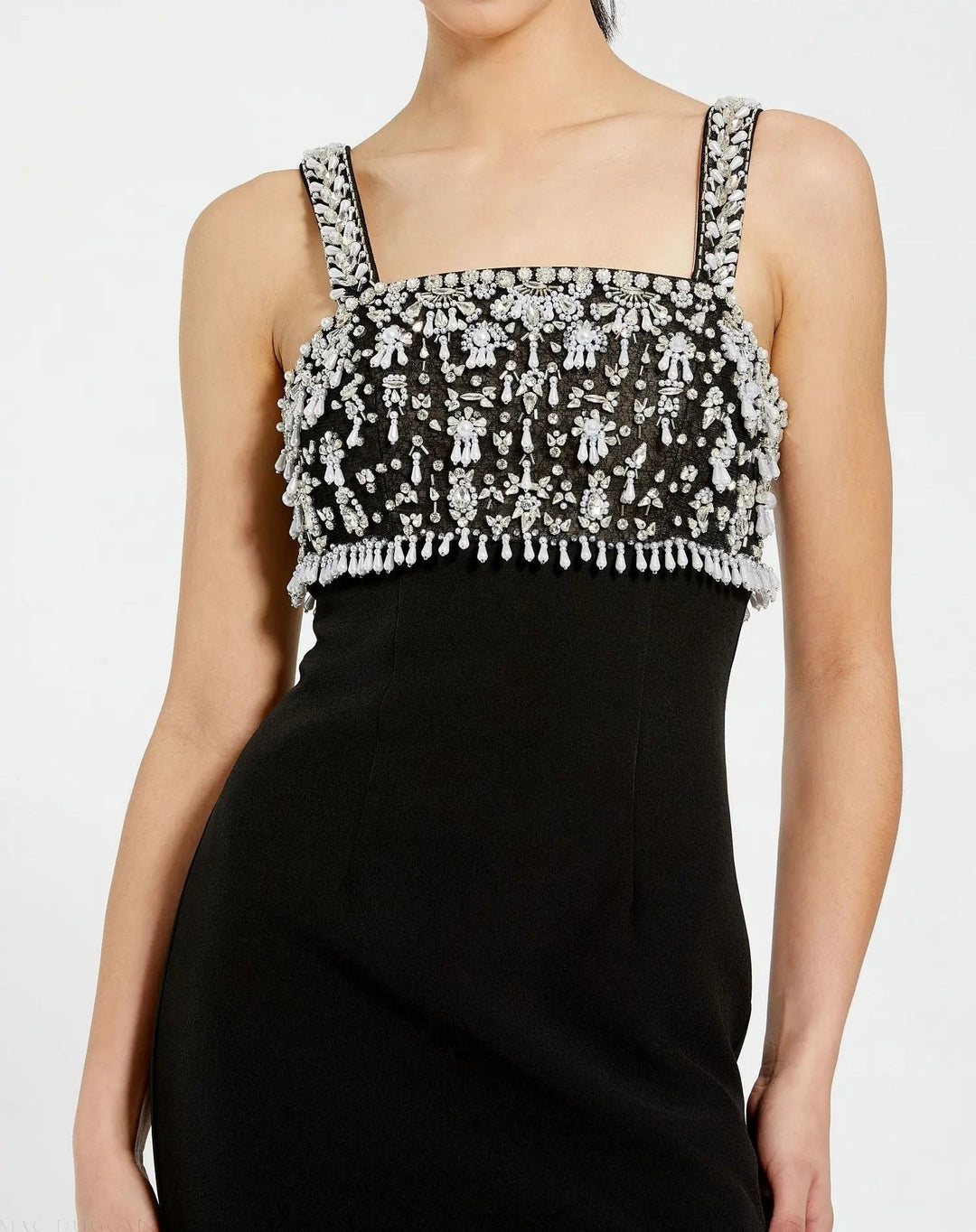 Mac Duggal 2226 Black Wide Strap Embellished Top Midi Dress