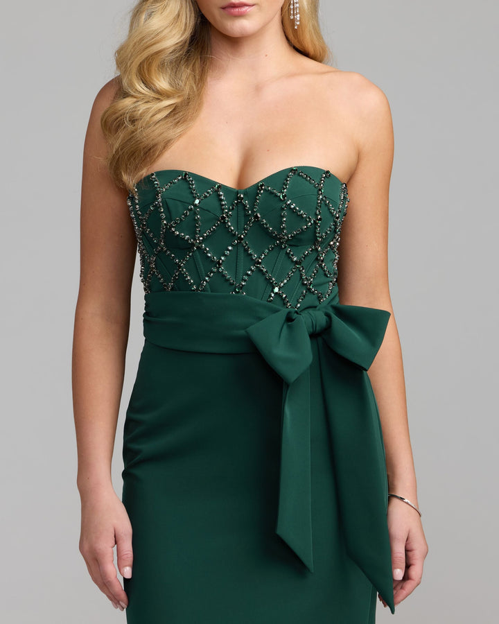 Mac Duggal 2294 Strapless Embellished Crepe Gown with Bow