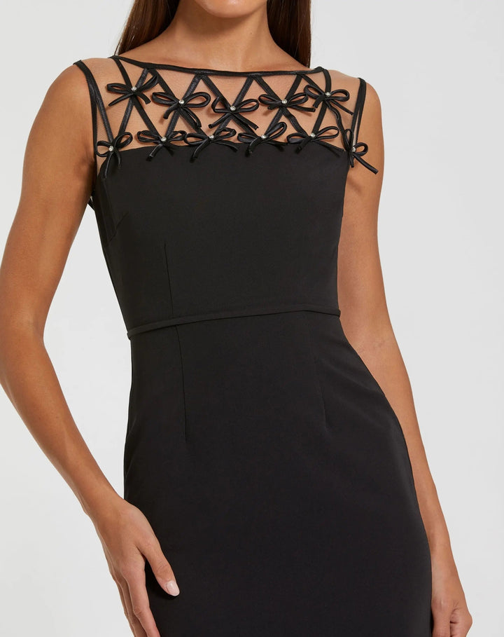 Black Sleeveless Crepe Gown With Embellished Bows - FOSTANI.com