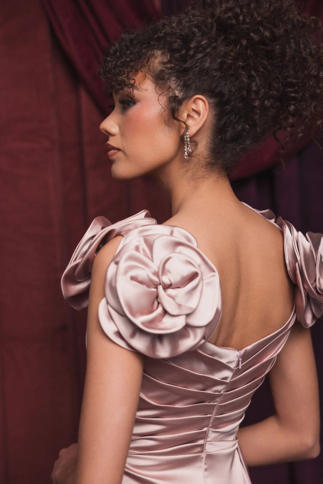 Mac Duggal 2299 Faux Wrap Satin Gown With 3D Flower Straps