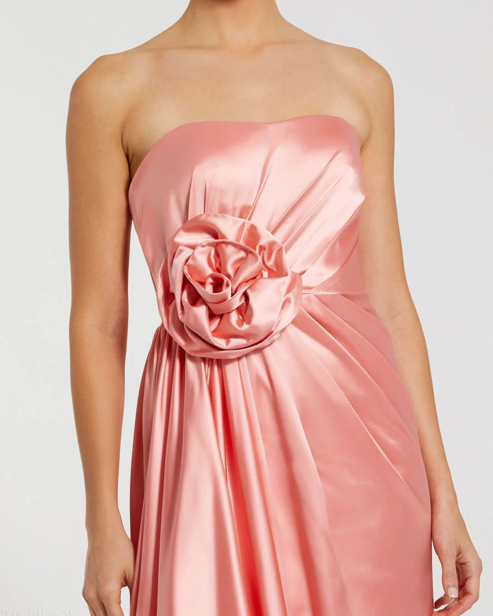 Mac Duggal 2301 Strapless Satin Gown With 3D Flower