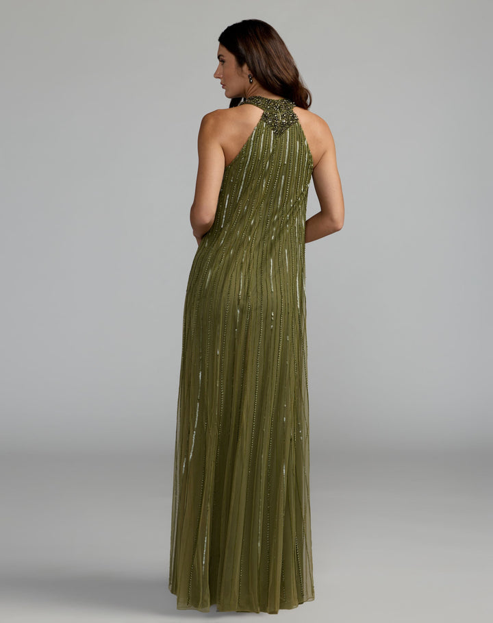 Mac Duggal 23043 Sleeveless Halter Neck Embellished Trapeze Dress
