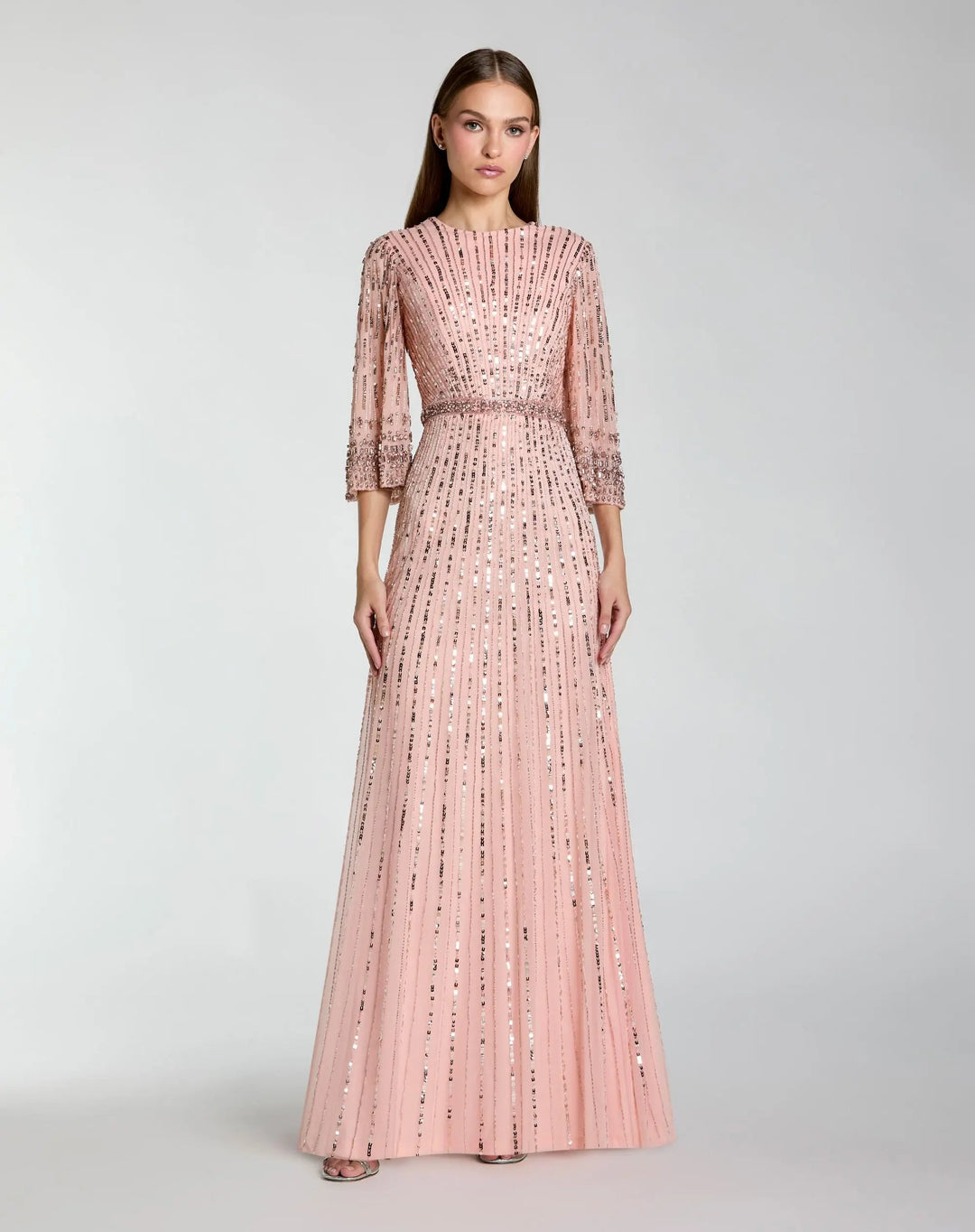 Mac Duggal 23045 High Neck Embellished Gown With 3/4 Sleeves