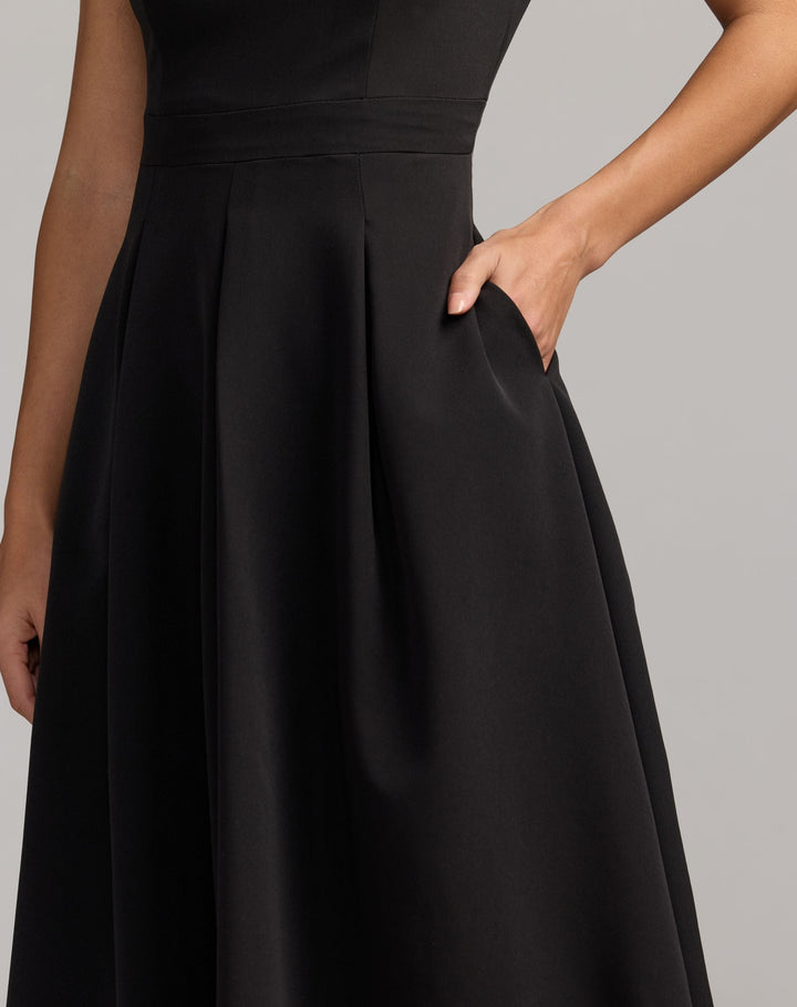 Mac Duggal 2313 Crepe Short Sleeve Midi Dress With Beading