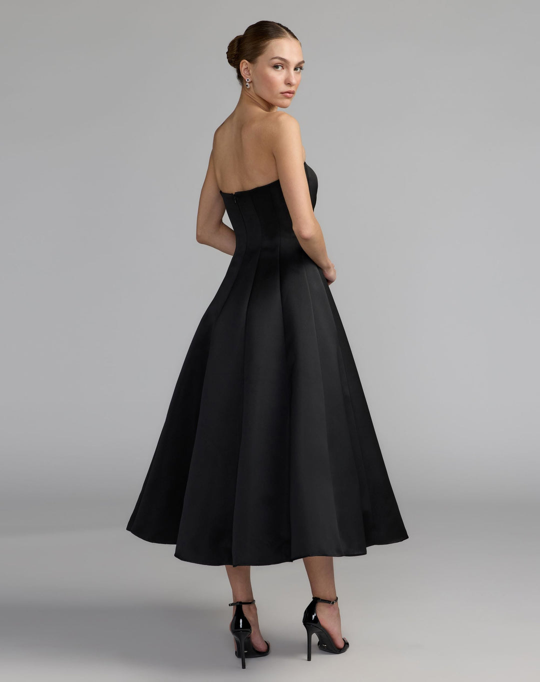 Mac Duggal 2328 Strapless Satin A-Line Midi Dress With Bow