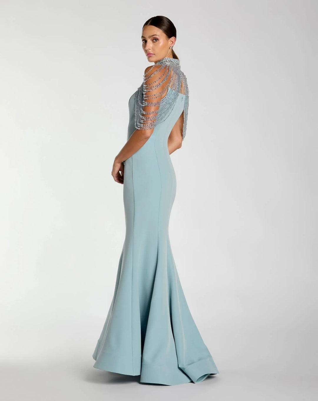 Mac Duggal 2334 Crepe Mermaid Gown With Crystal Draping