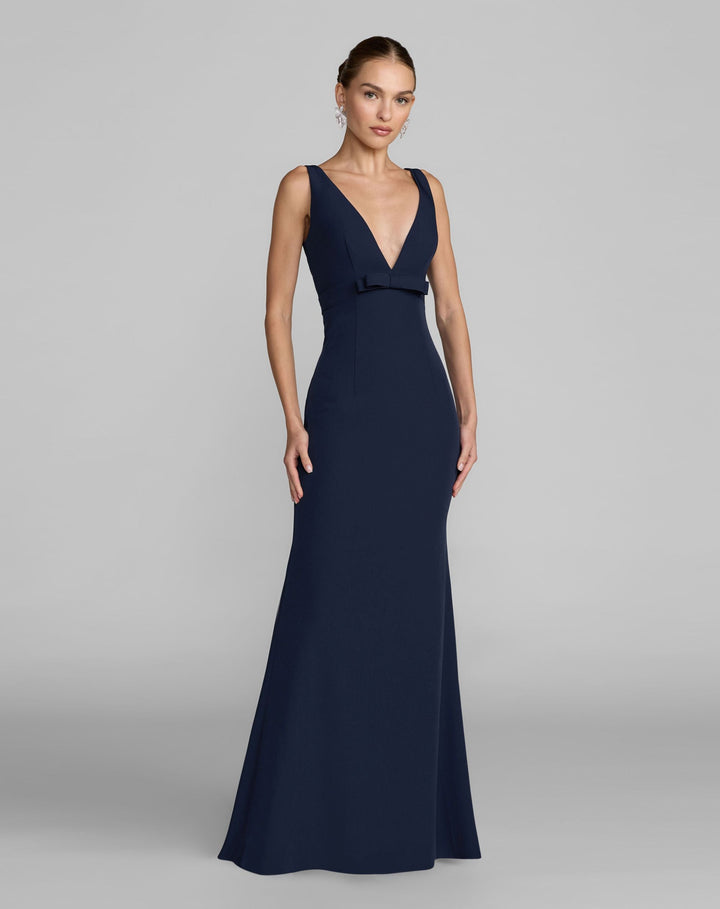 Mac Duggal 2371 Sleeveless V Neck Mermaid Gown With Bow