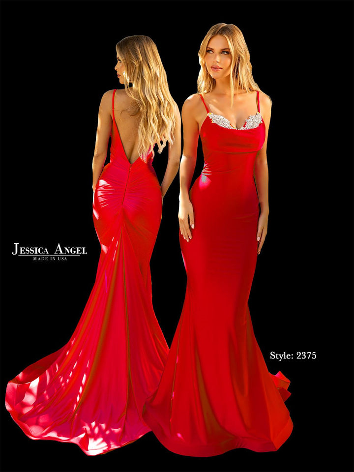Jessica Angel 2375 cowl neck mermaid gown front and back view