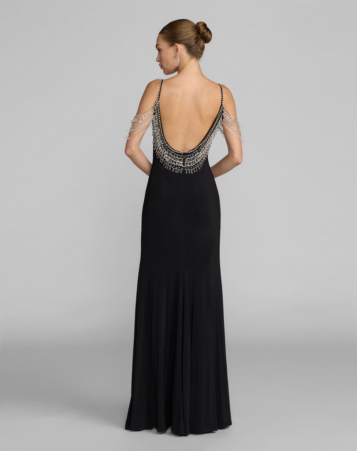Mac Duggal 2375 Beaded Jersey Scoop Back Gown with Slit