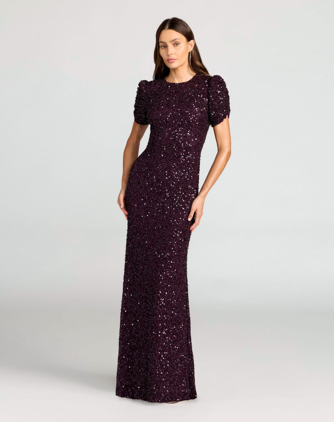 Mac Duggal 24003 Gathered Short Sleeve Embellished Gown