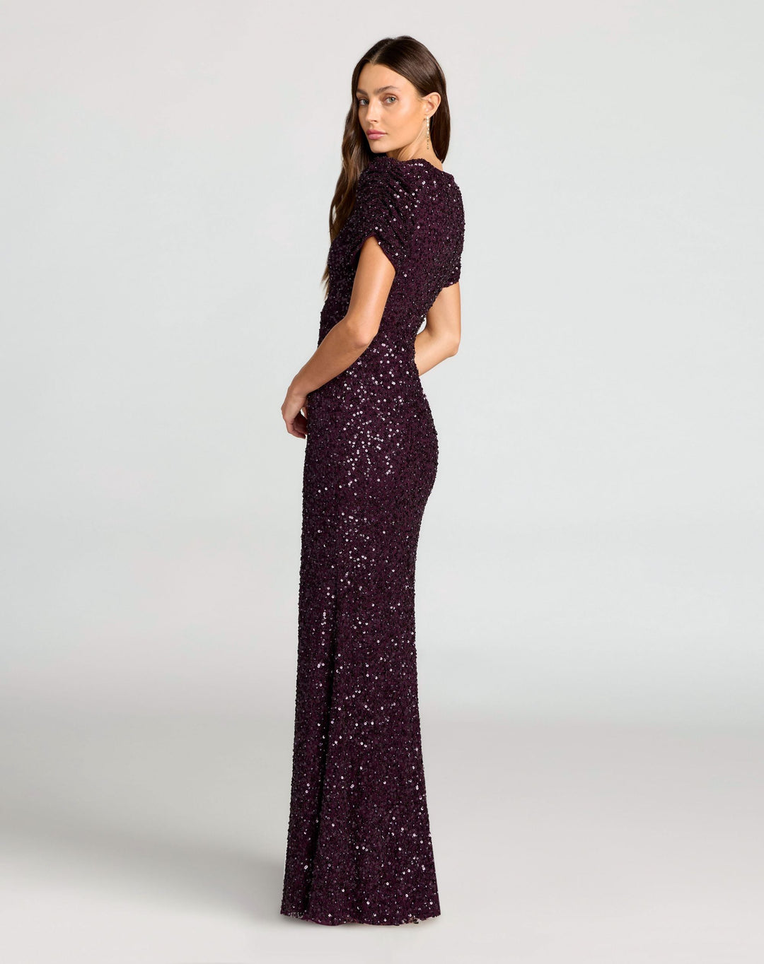 Mac Duggal 24003 Gathered Short Sleeve Embellished Gown