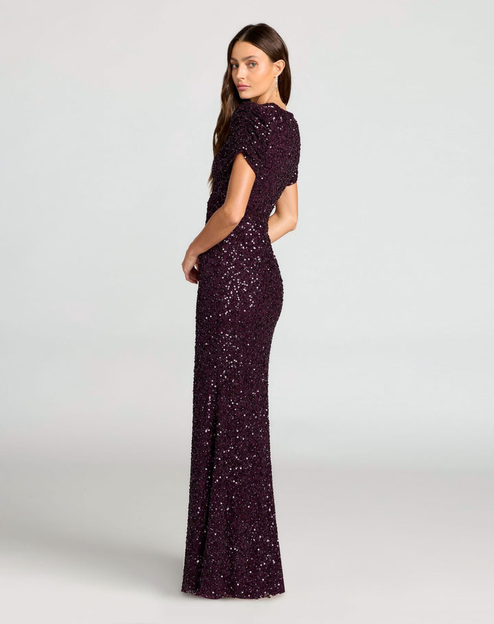 Mac Duggal 24003 Gathered Short Sleeve Embellished Gown