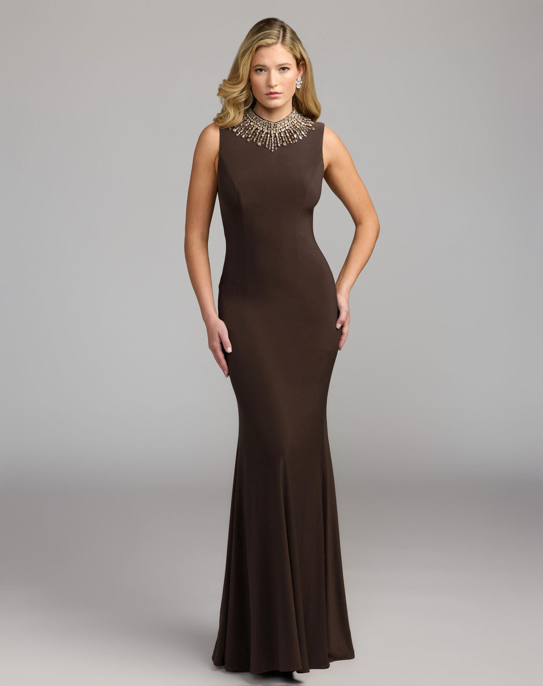 Mac Duggal 2406 Sleeveless Rhinestone Embellished High Neck Gown