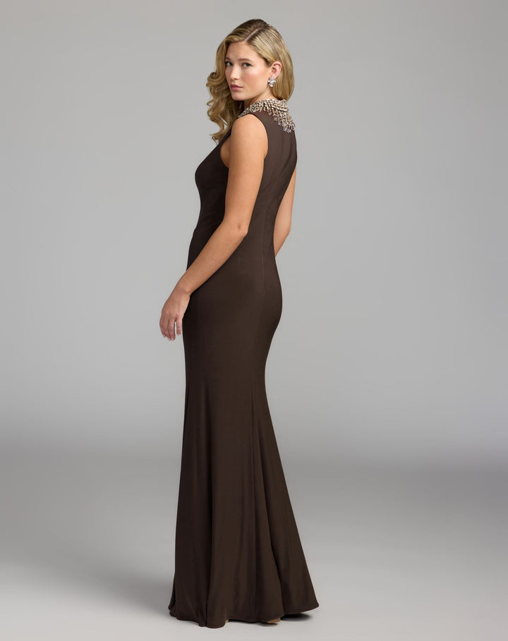 Mac Duggal 2406 Sleeveless Rhinestone Embellished High Neck Gown