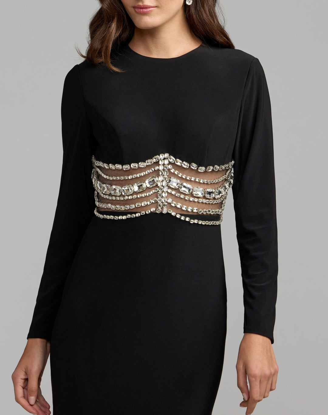 Mac Duggal 2407 Long Sleeve Jersey Gown With Crystal Detail