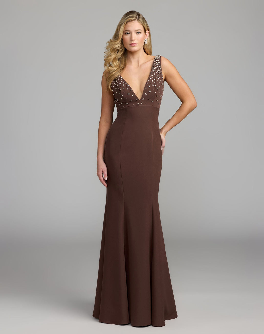 Mac Duggal 2408 Embellished Crepe Sleeveless V-Neck Gown