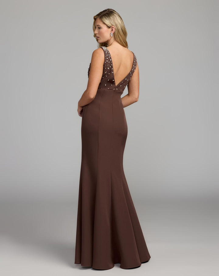 Mac Duggal 2408 Embellished Crepe Sleeveless V-Neck Gown