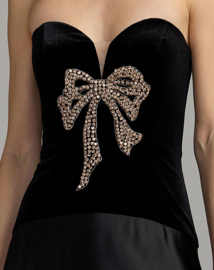Mac Duggal 2423 Strapless Velvet Gown With Bow Detail
