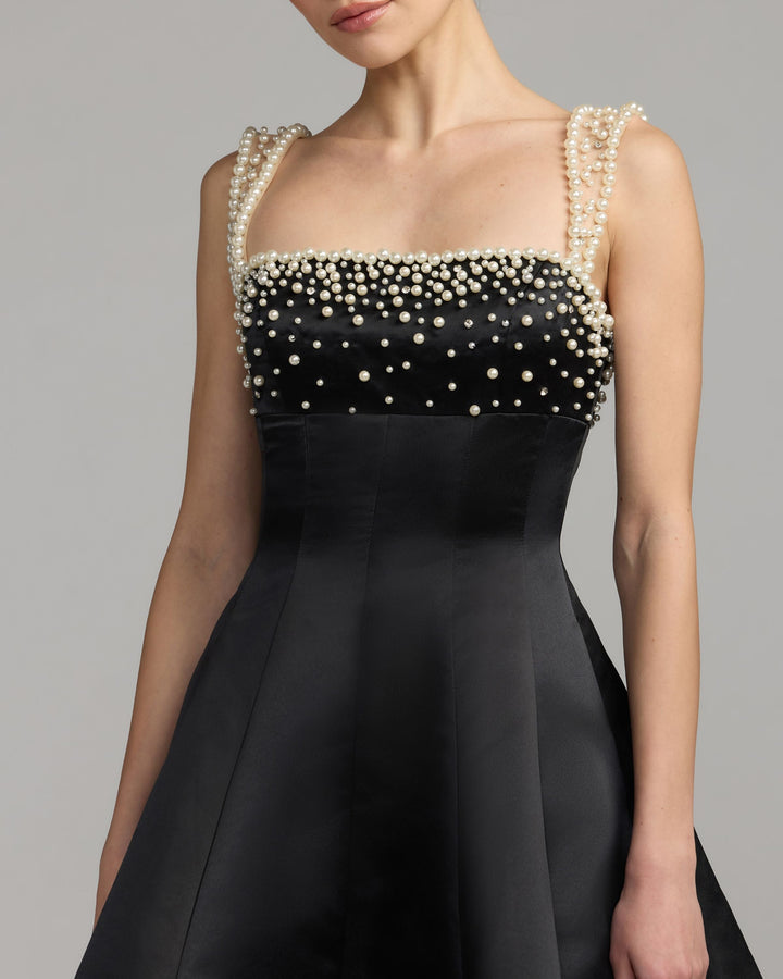 Mac Duggal 2427 Pearl Embellished Satin Mini Dress