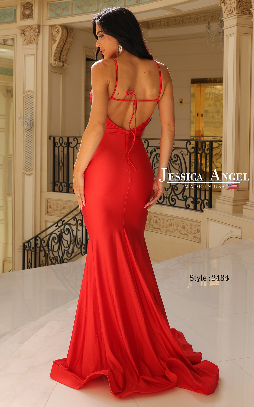Jessica Angel 2484 tie strap open back mermaid gown back view