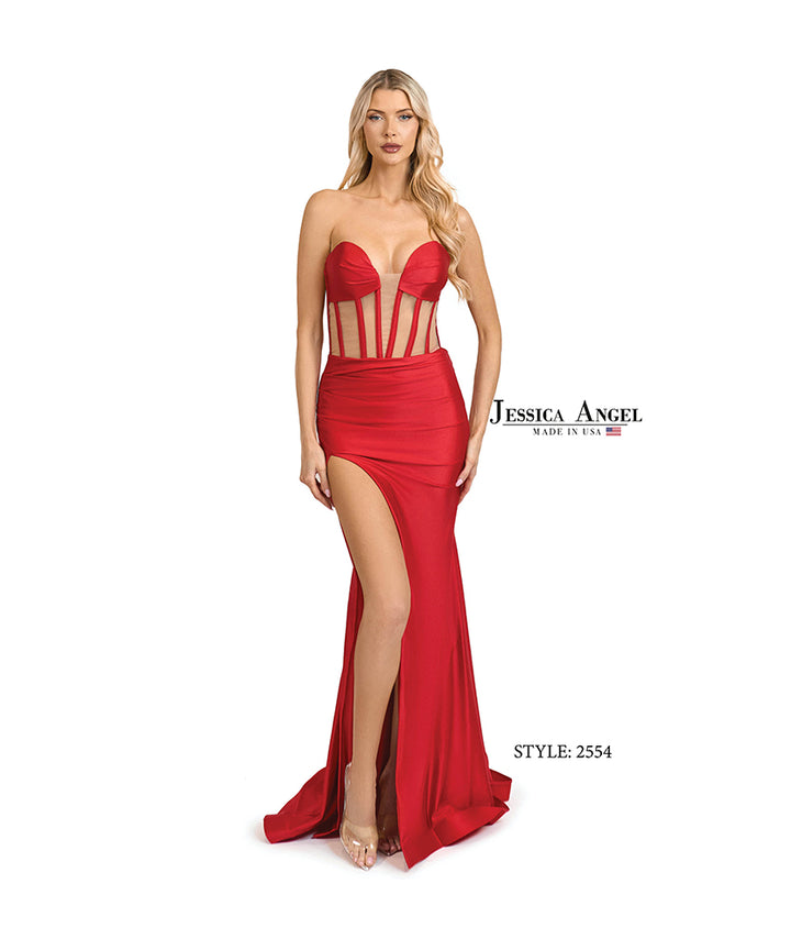 Jessica Angel 2554 strapless sheer corset gown front view