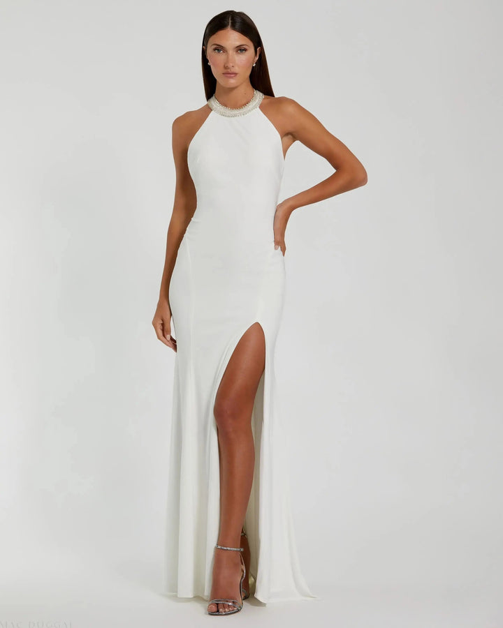 Mac Duggal 25572 Beaded Halter Jersey Gown
